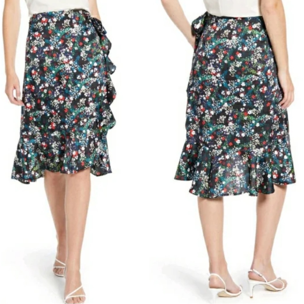 REBECCA MINKOFF Zoe floral wrap midi skirt in Black Multi